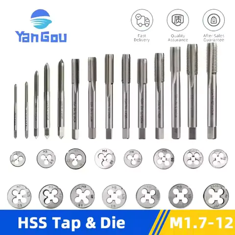 YanGOU 2Pcs Right Hand Metric Tap & Die Set M1-M12 HSS Threading Tool Kit for Internal External Thread Cutting Repair