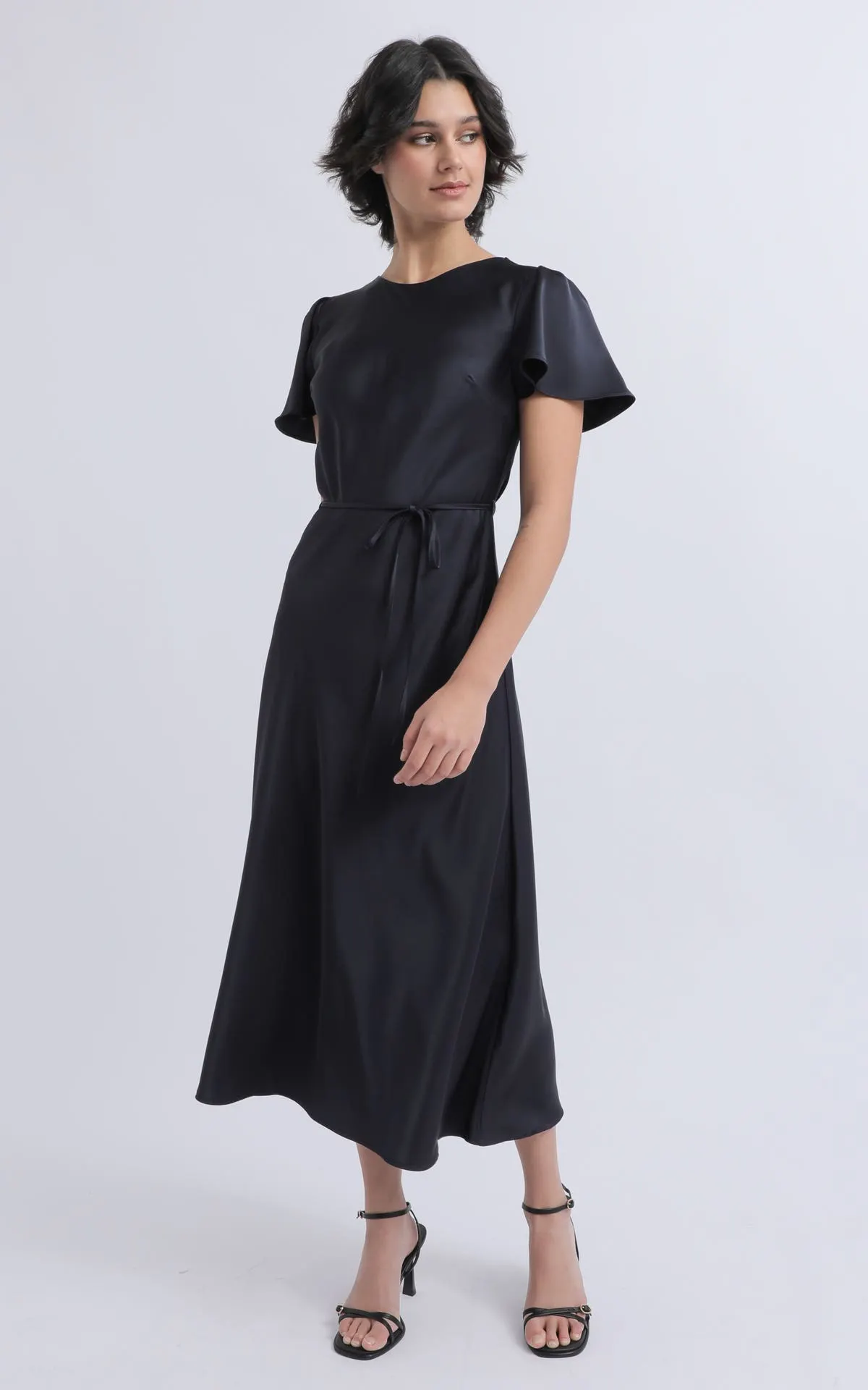Satin Flutter Sleeve Midi Dress
