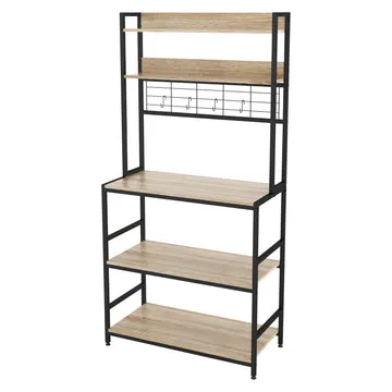 Banco cucina 3 ripiani e 2 mensole in legno truciolare e metallo nero Linea Hamilton