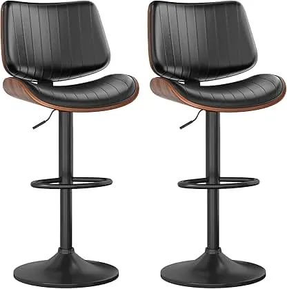 YaFiti Bar Stools Set of 2, Bar Stools for Kitchen Island with Bentwood Back and Leather Seat, Swivel Barstools for Kitchen Counter, Bar, Black YaFiti Bar Stools Set of 2, Bar Stools for Kitchen Island with…