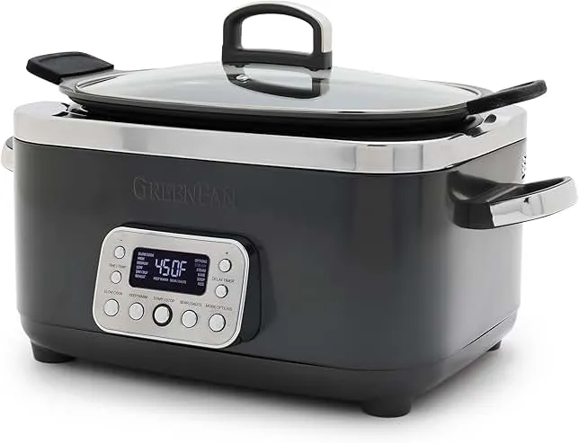 GreenPan Elite 14-in-1 Nonstick 6QT Electric Slow Cooker, PFAS-Free Ceramic Multi-Cooker, In-Pot Browning, Dishwasher Safe Lid & Removable Crock, Stainless Steel Steamer, Silicone Handles, Graphite