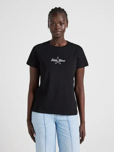 Guess Jeans Crew Neck Regular Star Embroidered Tee In Jet Black