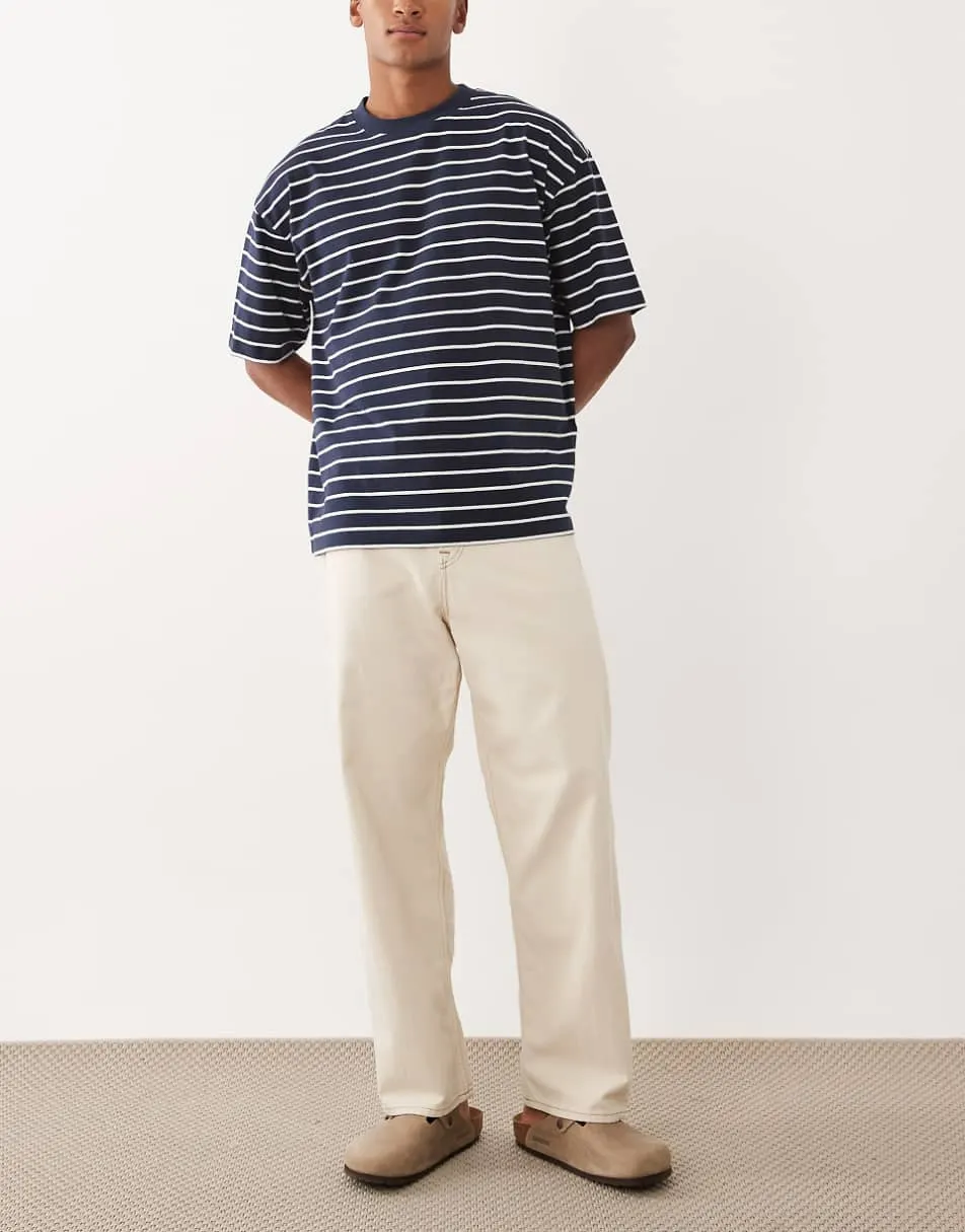 Jack & Jones Alex baggy jeans with seam details in ecru white