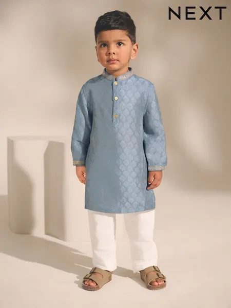 Blue Leaf Embroidered Kurta Shirt (3mths-16yrs) (3mths-16yrs)