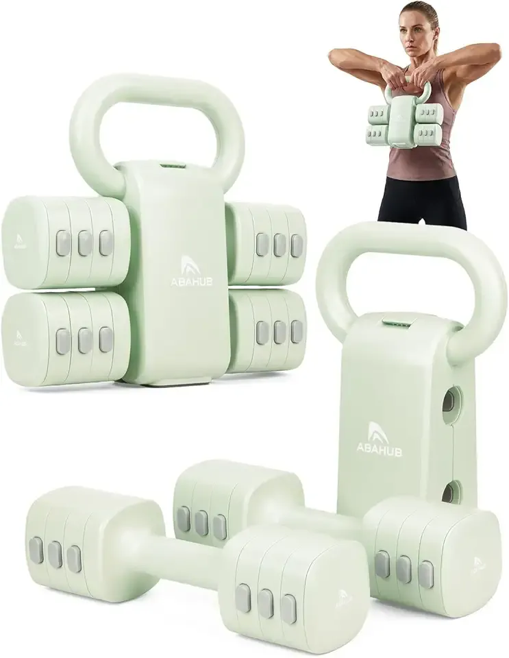 Abahub Adjustable Kettlebell Set, 4 in 1 Free Weight Dumbbell Set with Kettlebell Grip Converter, 12.1LB, Green