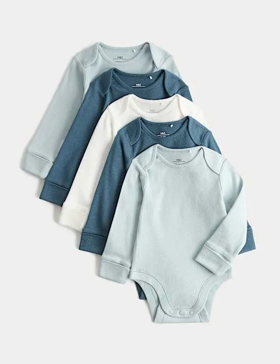 5er-Pack einfarbige Langarm-Bodys aus reiner Baumwolle (3,2 kg–3 Jahre)