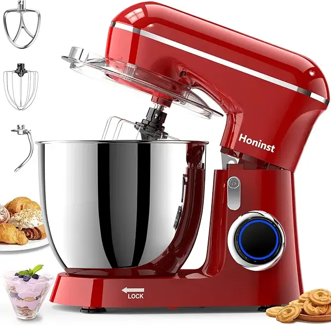 Stand Mixer, 6.5QT 10-Speed Tilt-Head Electric Stand Mixer, 3-In-1 Kitchen Mixer with Bowl, Dough Hook, Whisk and Beater, Food Mixer for Baking, Cake and Most Home Cooks, Red