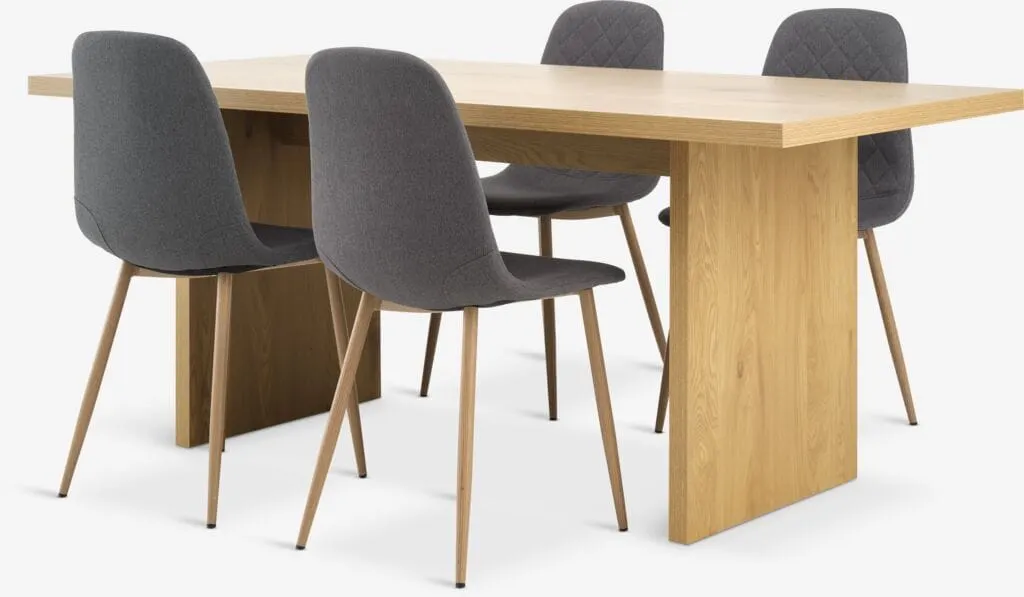 MUNKEBY Tavolo L180 rovere caldo + 4 JONSTRUP color asfalto