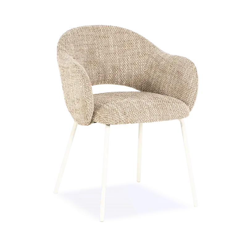 Armstoel Story – stof Tofa Bruin – open rug – poot beige