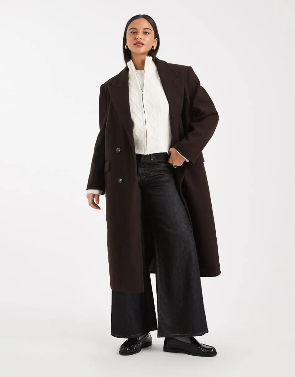 ASOS DESIGN oversized dad coat in chocolate