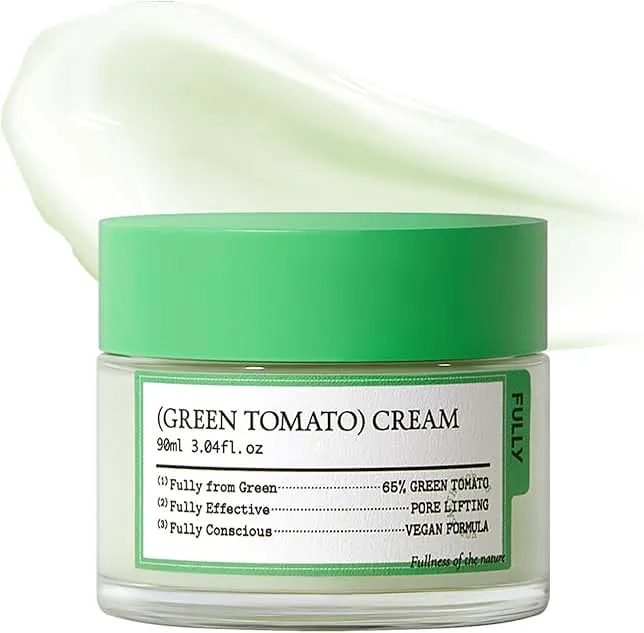 FULLY Green Tomato Facial Cream, Pore Lifting with 65% Green Tomato Extract and Vitamin C, Facial Moisturizer for Hydration and Elastcity, Fragrance Free, Vegan & Dermatologically Tested, 3.04 fl,oz