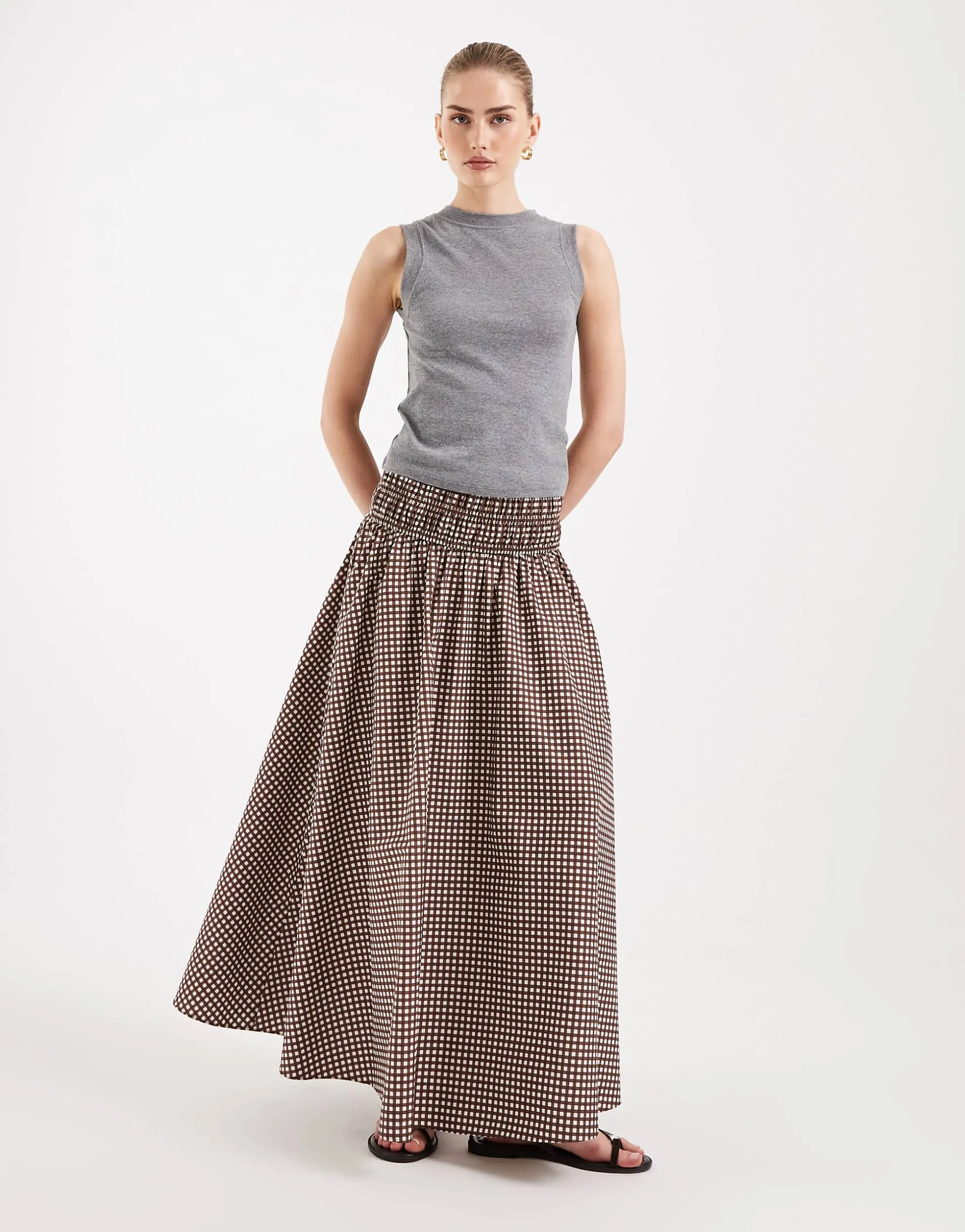 ASOS DESIGN shirred waist detail maxi skirt in gingham