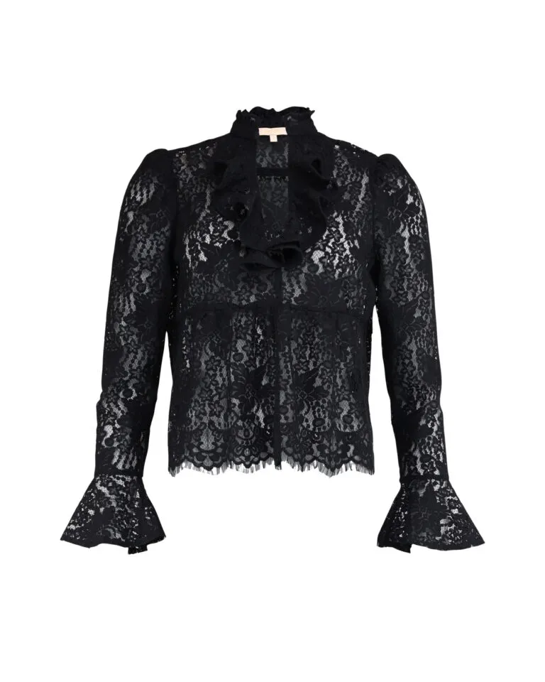 Lace Ruffle Blouse - Black