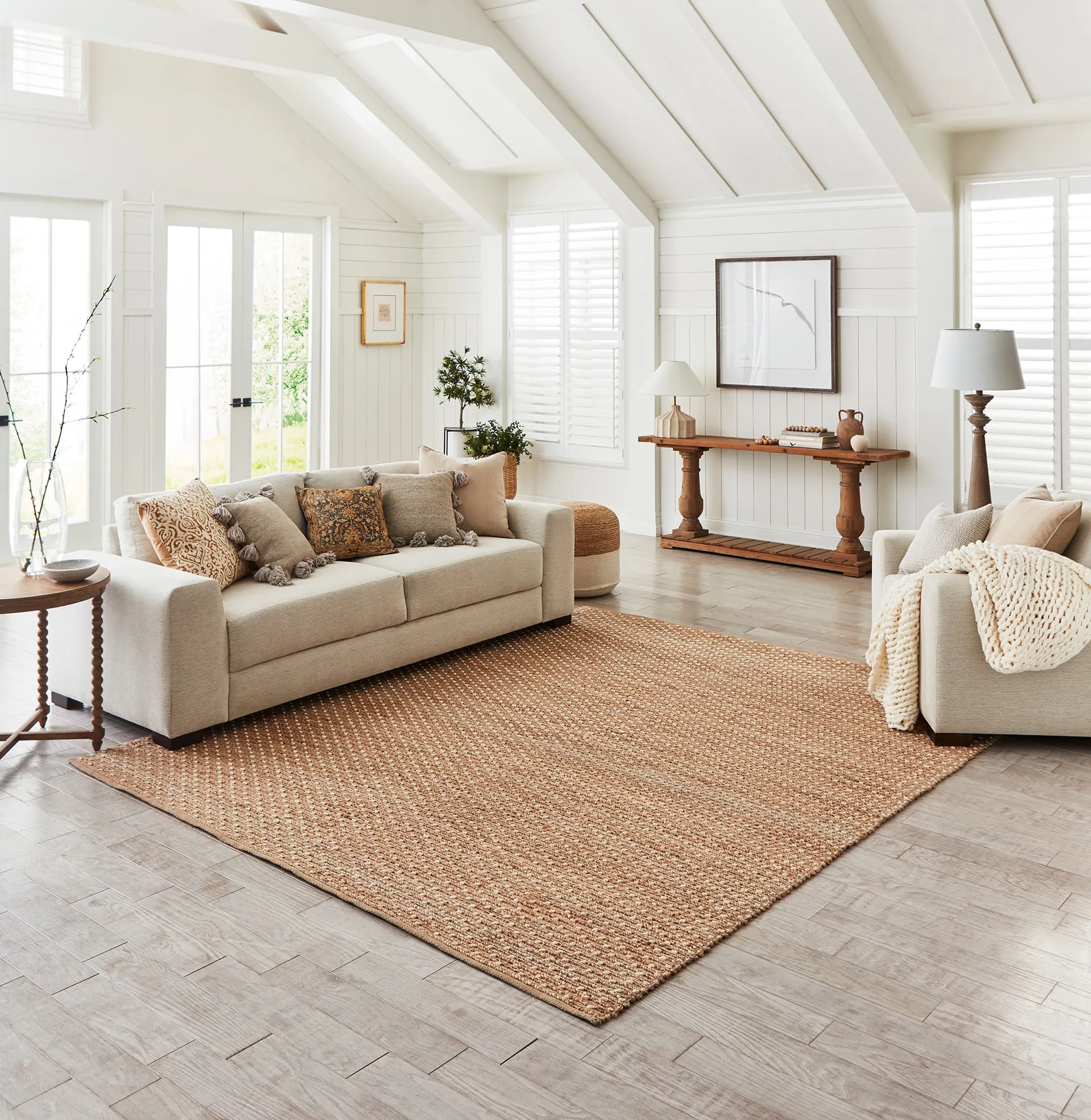 allen + roth Speckled Dunes 8-ft x 10-ft Loomed Jute Natural Ivory Rectangular Indoor Professional cleaning recommended Area rug