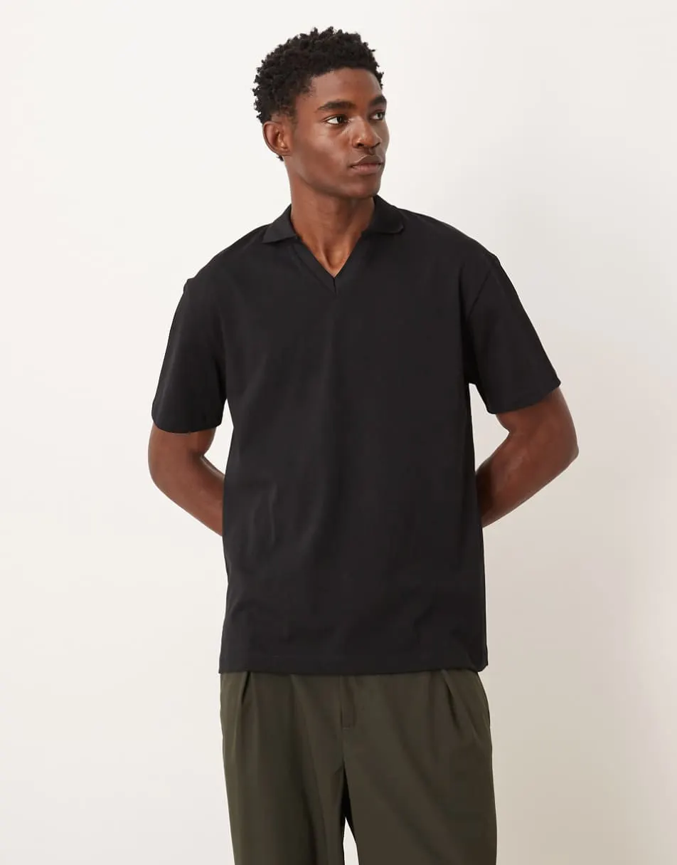 ASOS DESIGN heavyweight relaxed polo in black