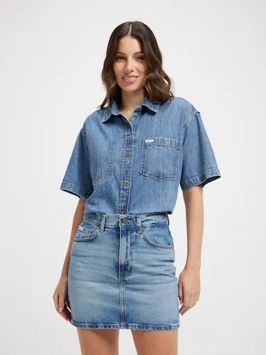 Guess Jeans Classic Mini Skirt In Light Heritage Wash