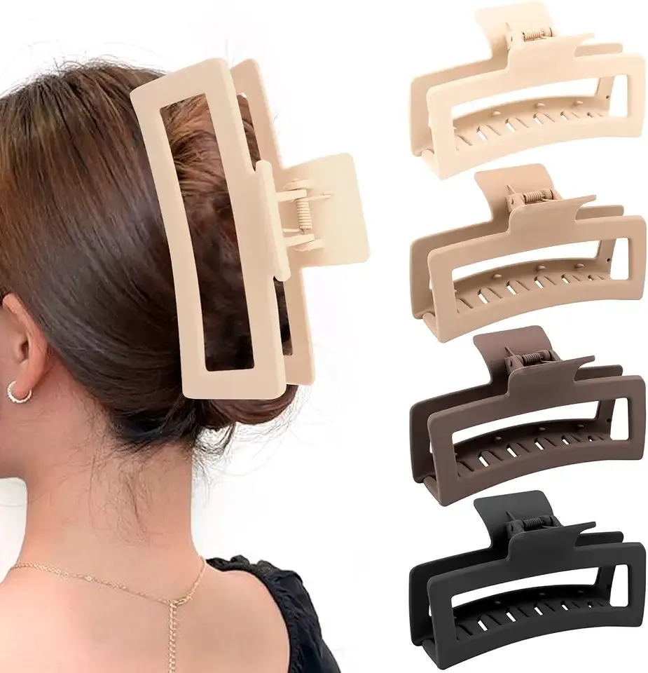 ZYTJ 5 Inche Extra Large Claw Clips for Thick Hair and Long Hair, 4 Pack Xl Jumbo Claw clips, Oversized Matte Non-slip Rectangle Hair Clips for Women, Big Strong Hold Jaw Clip,Neutral Color