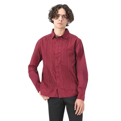 Guayabera Hummo Hombre Diseño Al Frente Vino