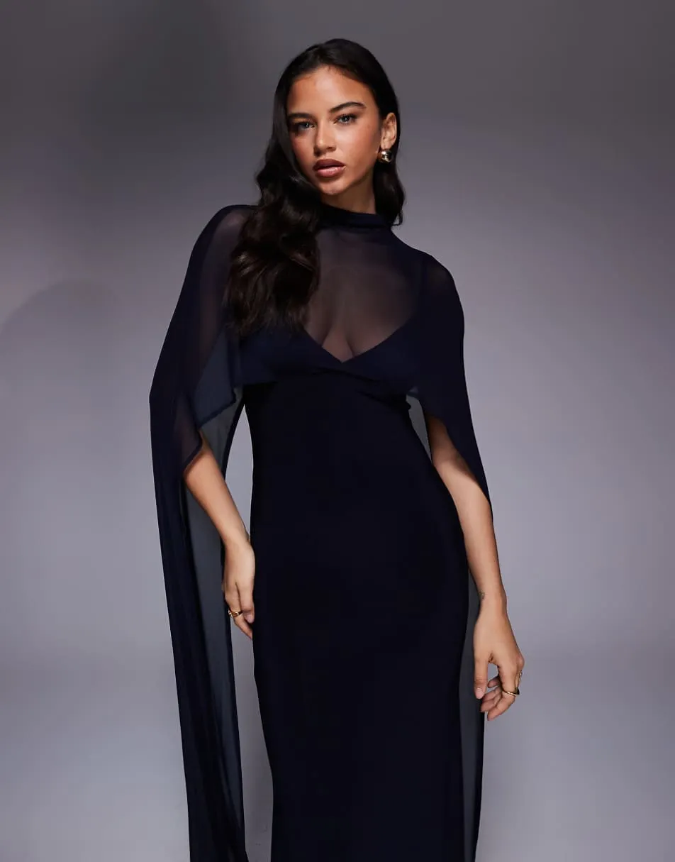 ASOS DESIGN exaggerated cape maxi dress in navy