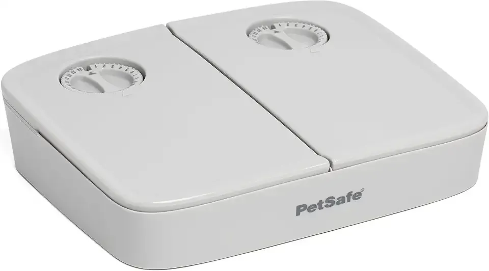 PetSafe Automatic 2 Meal Pet Feeder | Slow Feed Portion Control, Dial Timers Schedule 2 Automatic Meals in 30-Min Steps, Each Compartment Holds up to 1.5 Cups