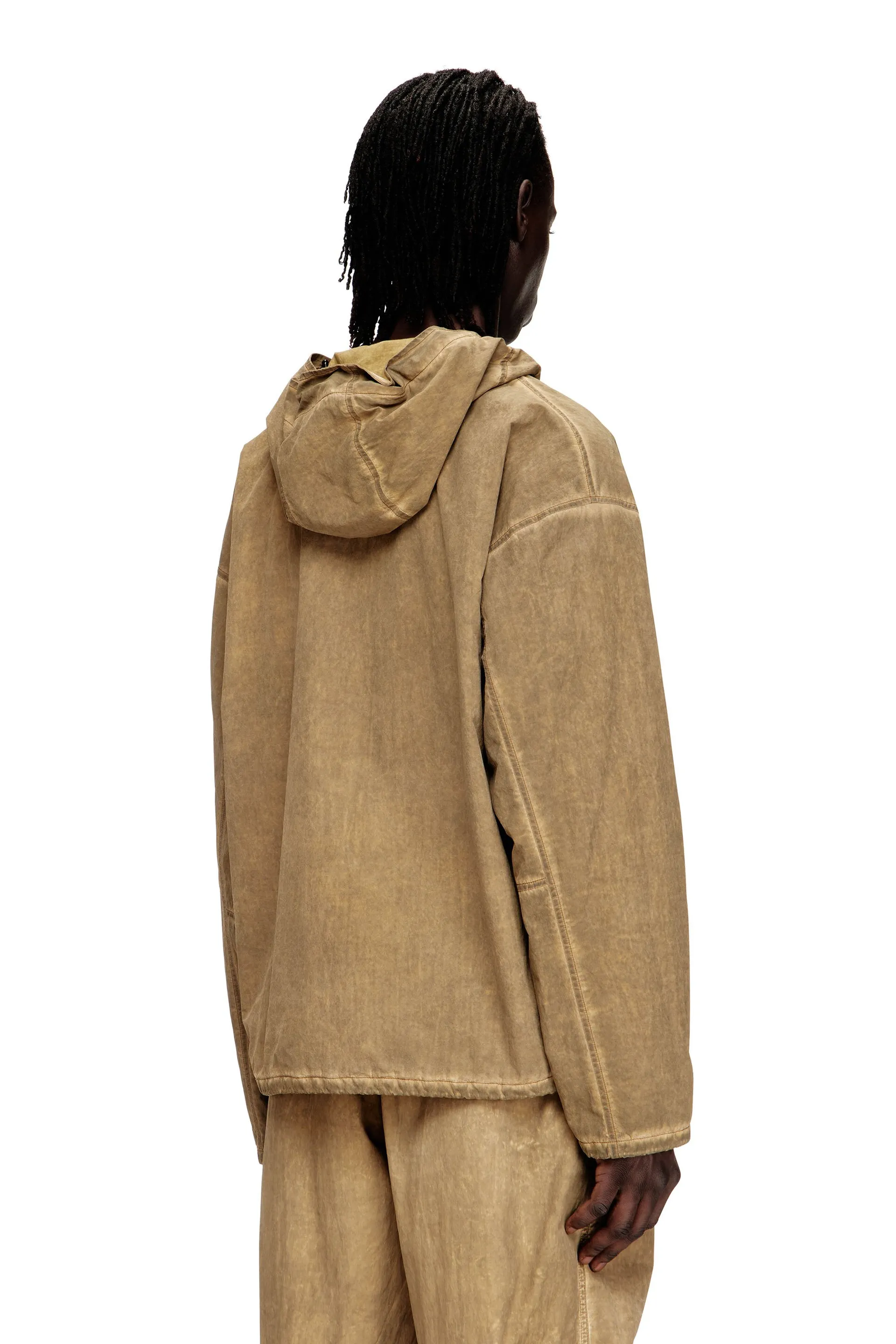 Dirt-effect hooded jacket in Taslan