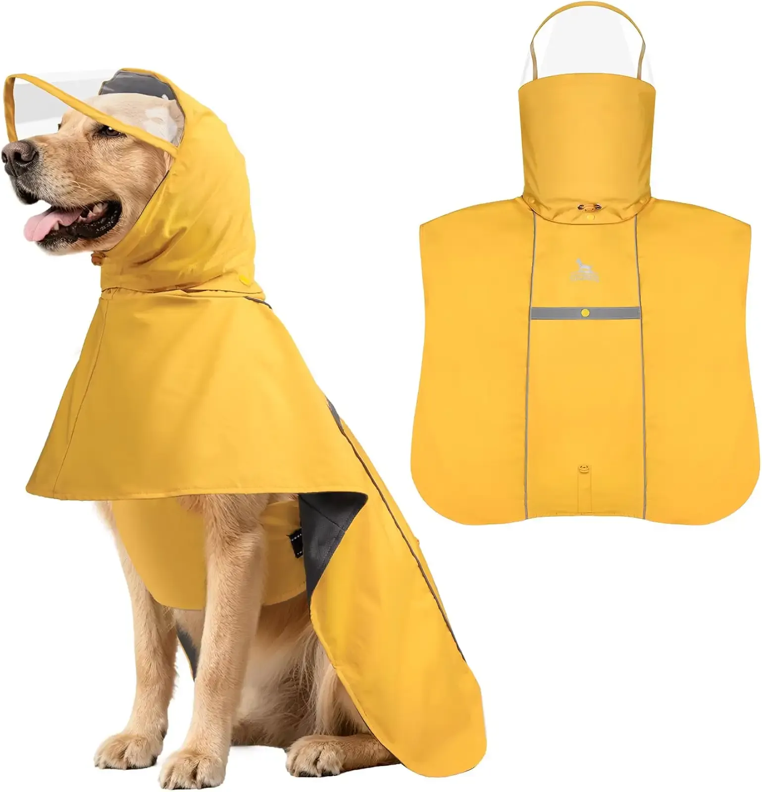 Dog Raincoat, Waterproof Dog Rain Jacket with Removable Hood | Removable Hood | Adjustable Straps | Reflective Stripe | Waterproof Fabric | Built-in Leash Hole