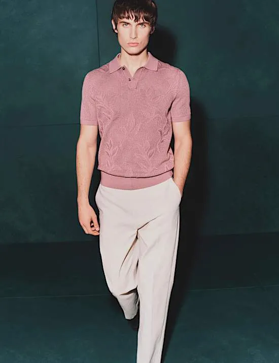 Pure Cotton Floral Pointelle Polo Shirt