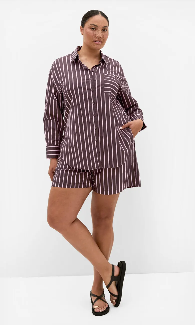 Stassi Stripe Cotton Shirt - espresso
