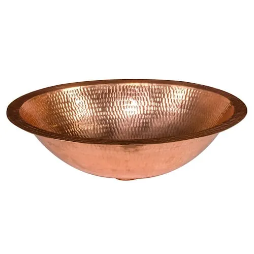 Dual Mount Small Oval Copper 17 inch 0-Hole Bathroom Sink in Polished Copper