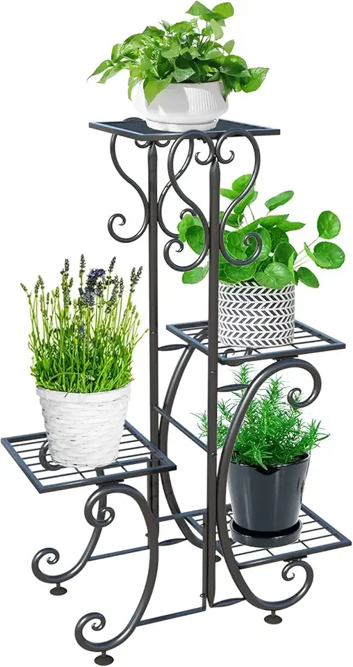 ZHAZHADI Metal Plant Stand Indoor Outdoor - 4 Tier Flower Pot Holder Shelf - Wrought Iron Planter Display Rack - Corner Vertical Shelves Organizer for Garden Patio Lawn balcony…