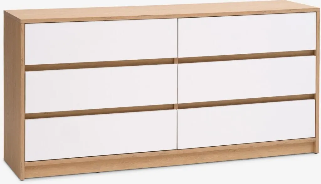 Cassettiera 3+3 cassetti BILLUND bianco/col. rovere naturale