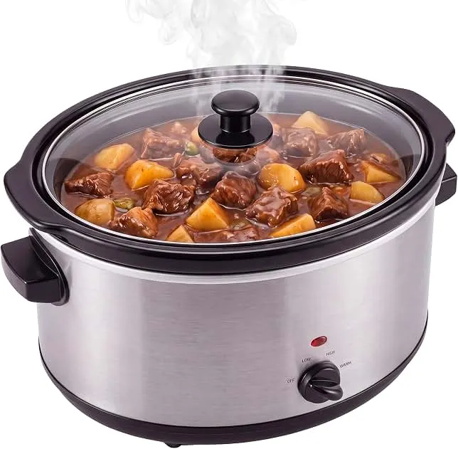 8.5 Large Qt Slow Cooker for 10+ Peoples-Silver | Oval,Dishwasher Safe,Low High Warm 3 Heat Modes,Stainless Steel Cooker,Ceramic Pot