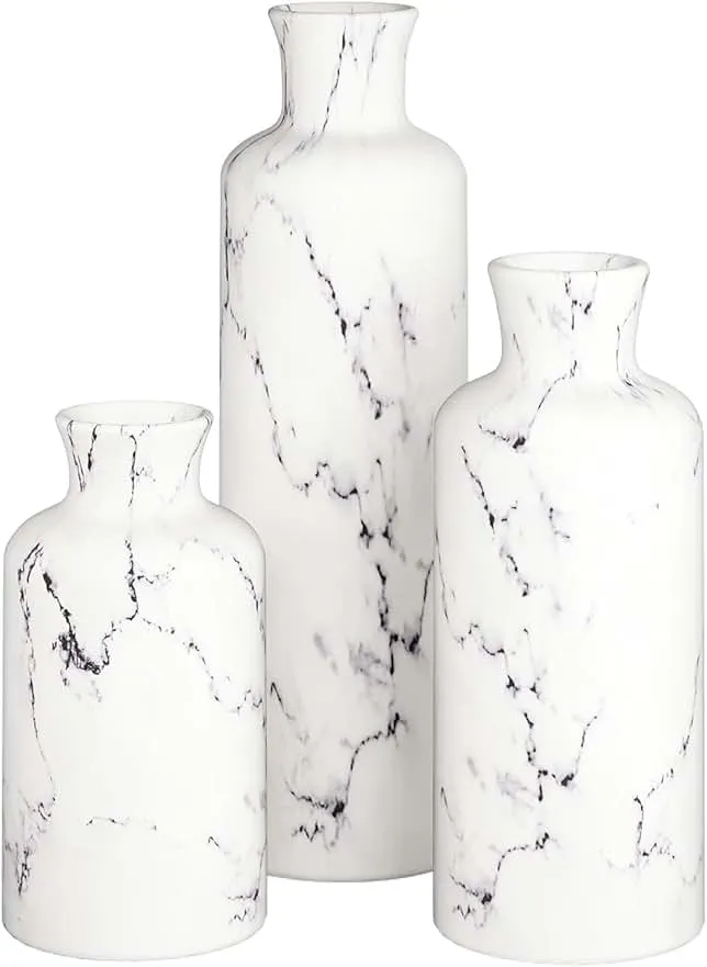 Creative Scents White Marble Look Vases Home Decor - Vase Set of 3 - Perfect for Holding Pampas Grass, Dried/Fresh Flowers, Vases for Your Kitchen, Bedroom, Office, Living/Dining Room, or Shelf Decor