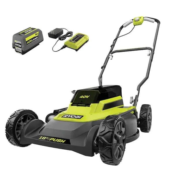 RYOBI 40V 18 in. 2-in-1 Cordless Battery Walk Behind Push Lawn Mower with 6.0 Ah Battery and Charger
