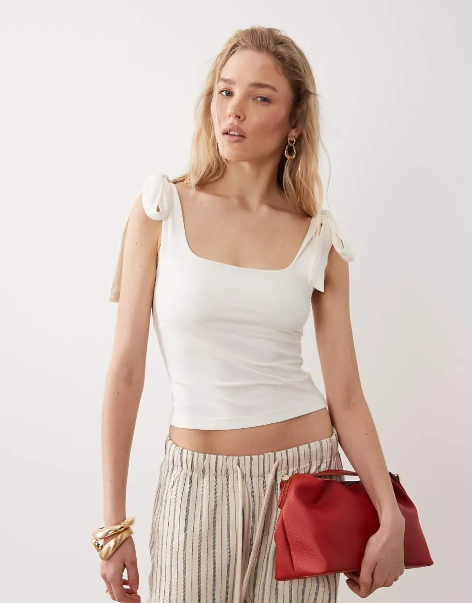 Miss Selfridge tie shoulder top in cream