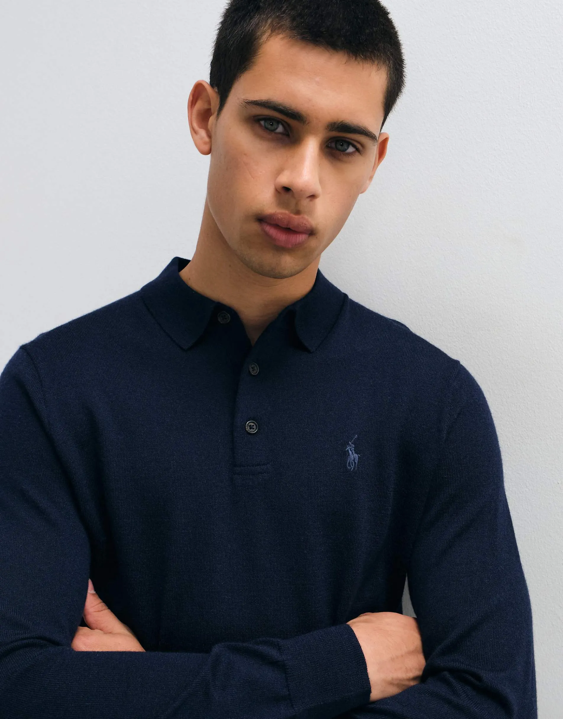 Polo Ralph Lauren icon logo polo merino wool knit jumper in navy