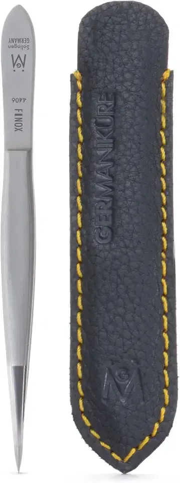 GERMANIKURE Pointed Tweezers, Precision German Steel, Leather Case | Professional German Tweezer Made in Solingen, For Eyebrows, Splinters & Ingrown Hairs, Comfortable Grip for Men & Women