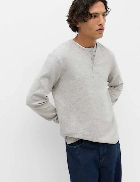 Bequemes Langarm-Henley-Hemd mit hohem Baumwollanteil