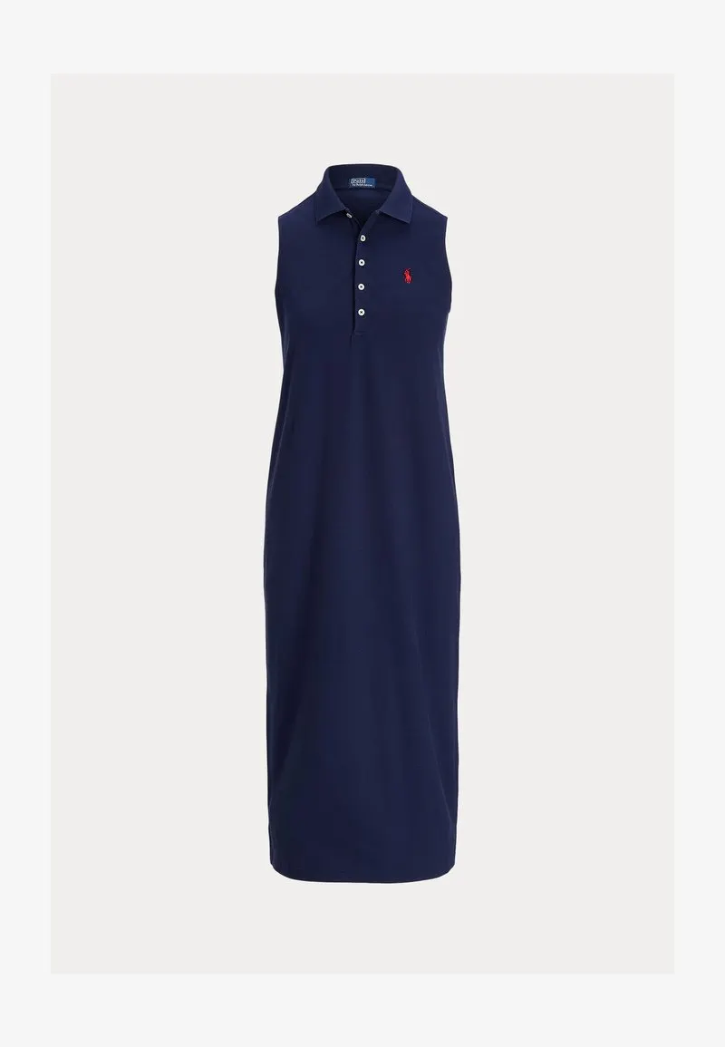 STRETCH-COTTON SLEEVELESS POLO DRESS - Kjole - newport navy