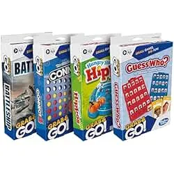 Hasbro Grab and Go! Bundle (4 Pack), Kids Travel Board Games, Battleship, Connect 4, Guess Who?, Hungry Hungry Hippos Games, 2 Players, Easter Gift for Kids, Ages 7+