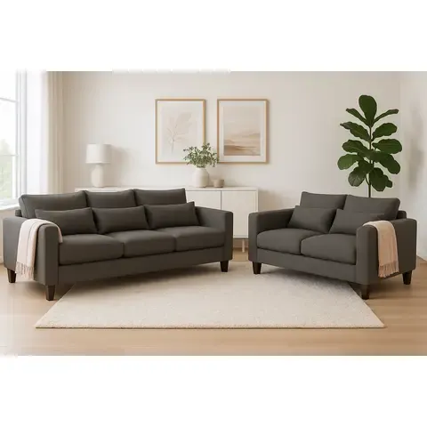 Sofá 3 y 2 Cuerpos Filipa en Tela gris, Set para Living