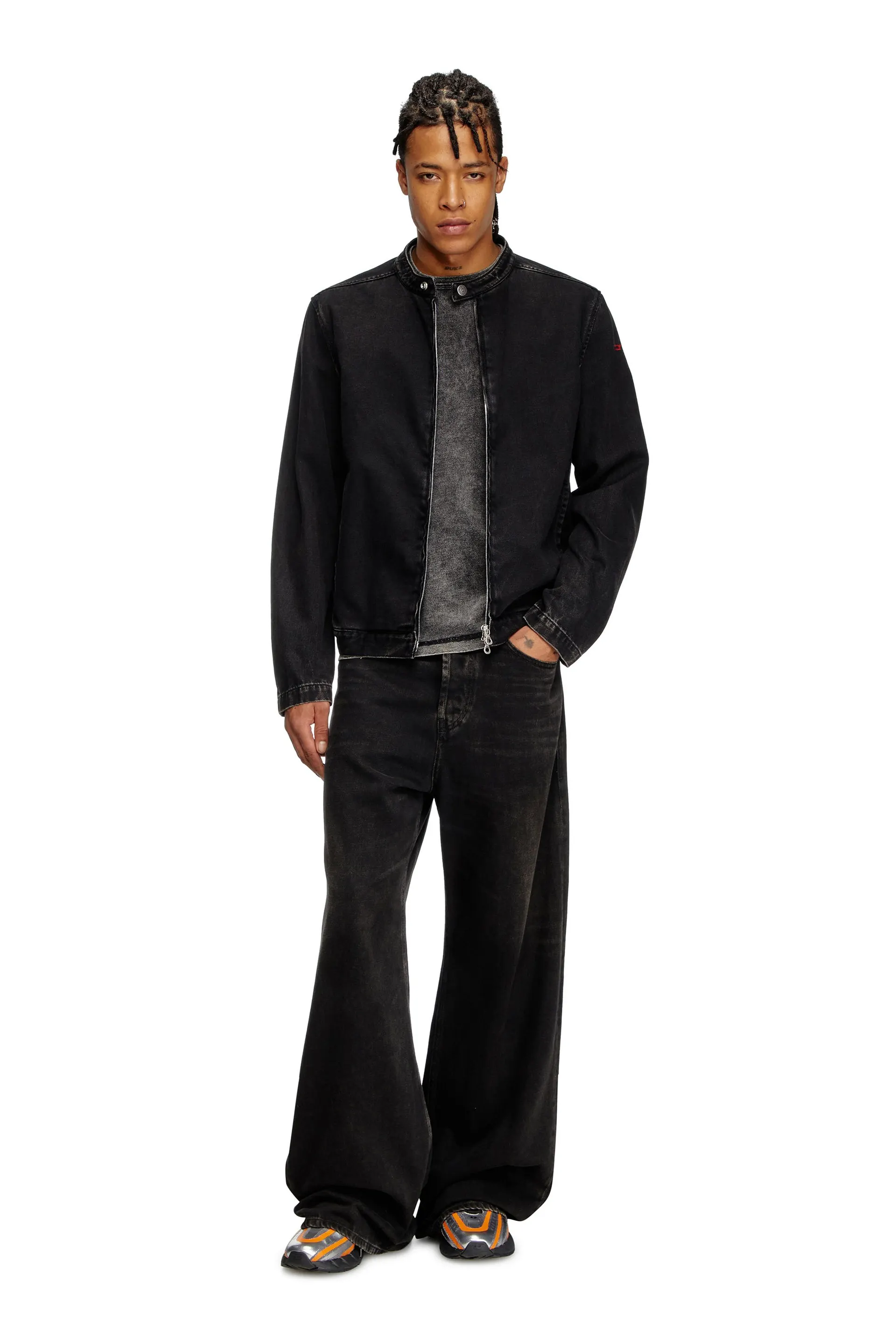 Moto jacket in clean-wash denim