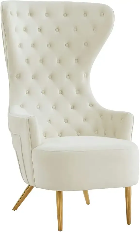 TOV Furniture Jezebel 19.7" Modern Velvet Wingback Chair in Cream