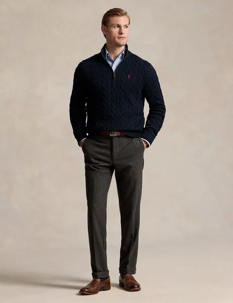 Cable-Knit Cotton Quarter-Zip Jumper Hunter Navy