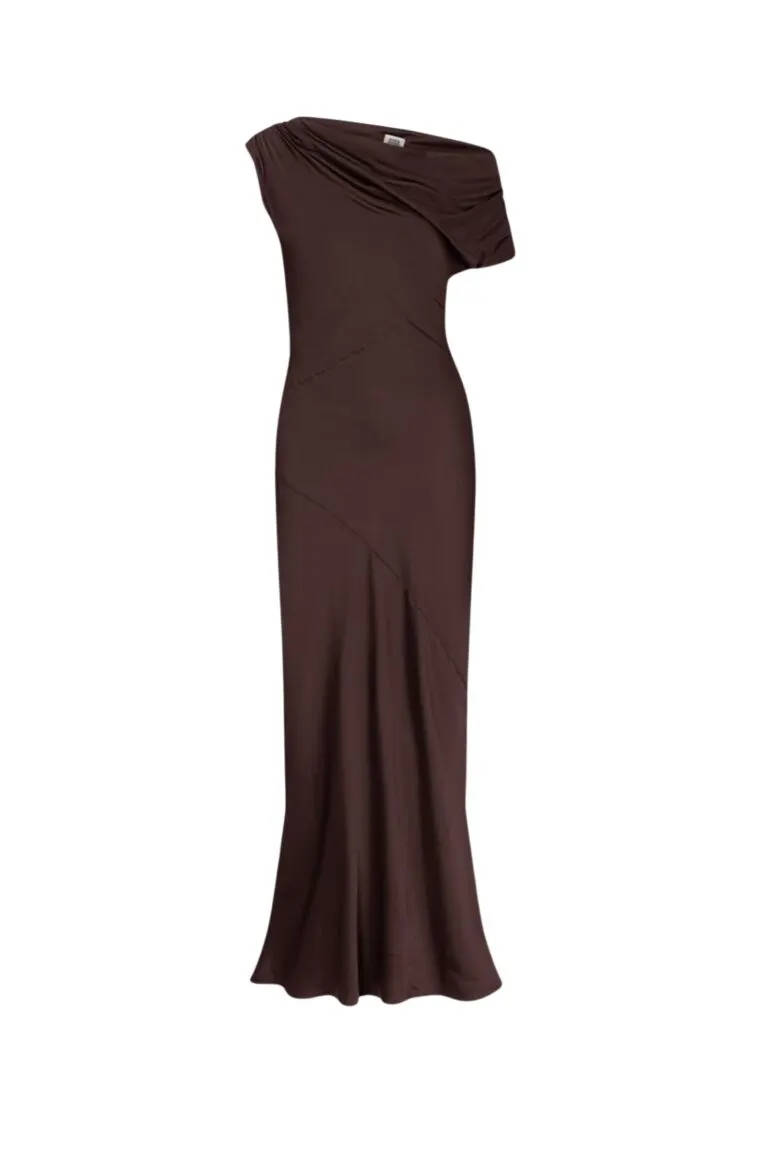 Vanessa Satin Dress - Brun