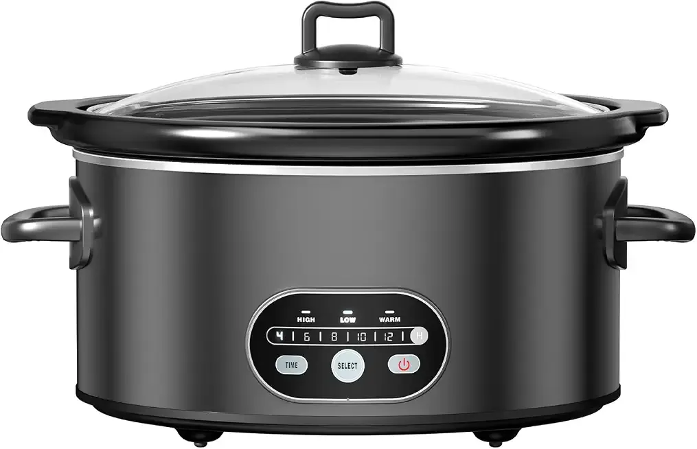 OLIXIS Slow Cooker 8 Quart, Ceramic Nonstick Coating, Programmable Slow Cooker with Dishwasher Stoneware Pot and Tempered Glass Lid, Multi Cookers with 3 Temperature, 35in Tangle Free Cord, Black