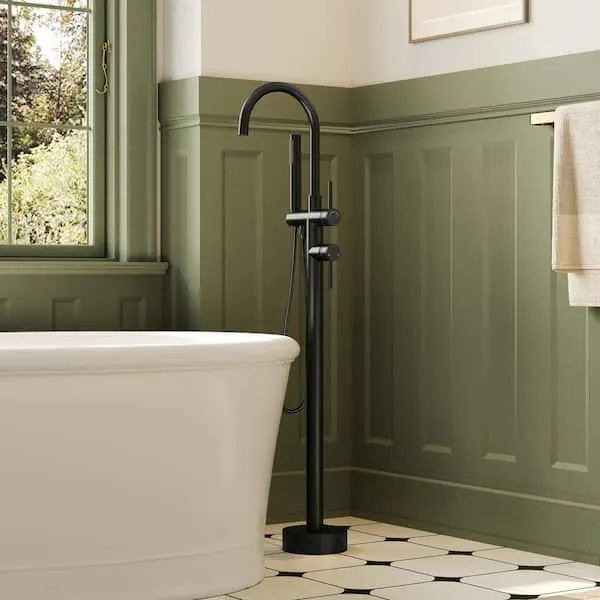 EVERSTEIN High-​Arc Freestanding Tub Faucet Claw Foot Tub Faucet with Handheld Shower in Matte Black (Rough-​In Valve Included)​