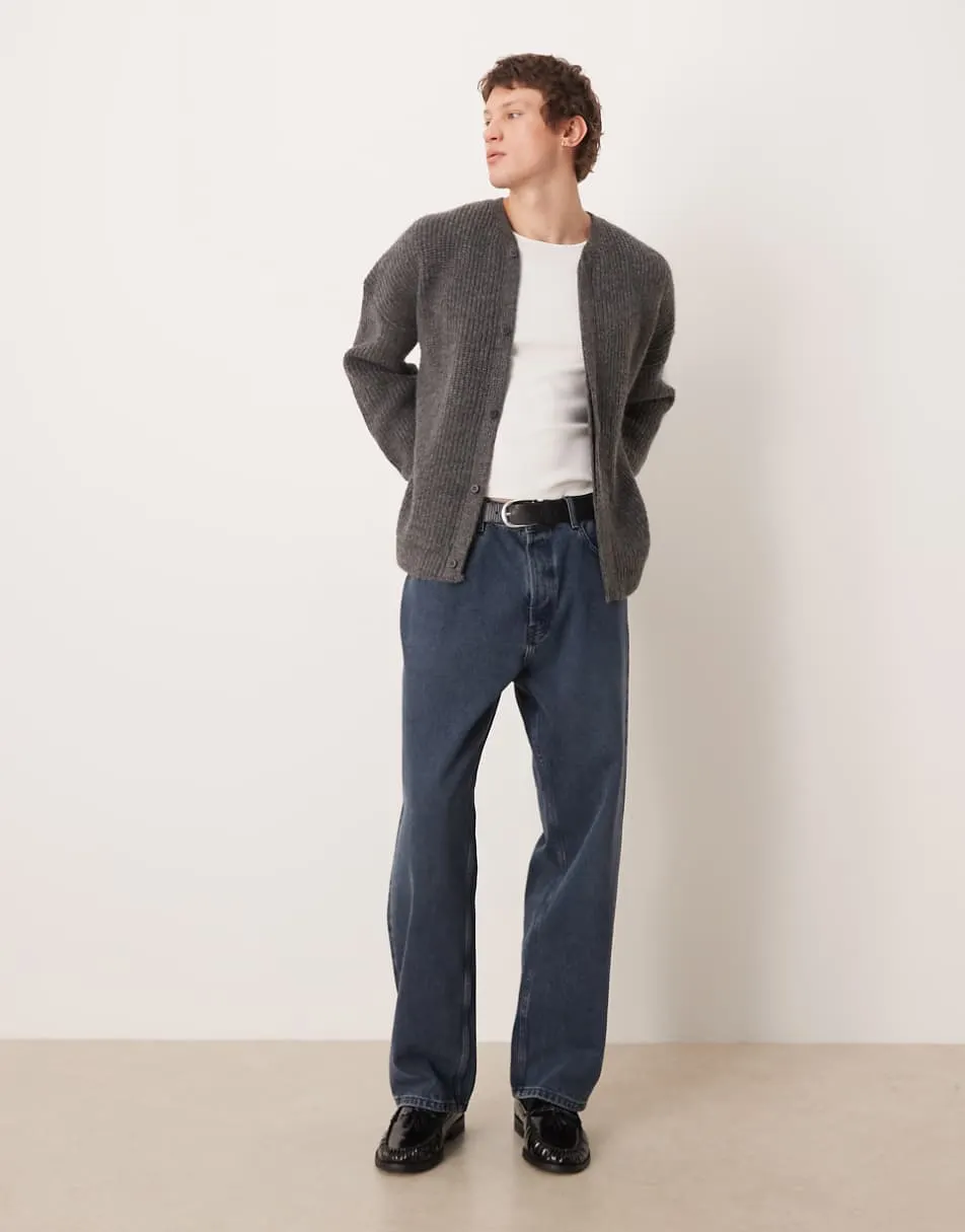 ASOS DESIGN oversized knitted ribbed cardigan in grey