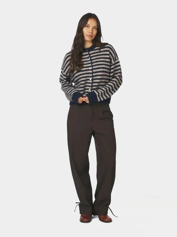 Isana Stripe Fluffy Knit Cardigan Navy striped