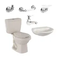 Combo Ecoline Bone: Sanitario Dos Piezas Ecoline + Lavamanos Milano + Grifería Lavamanos Sencilla Serrat + Accesorios x3 Valencia Corona